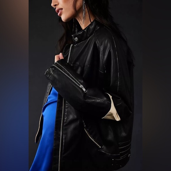 NWOT FREE PEOPLE We The Free Ryder Sport Vegan Moto Jacket MSRP $198 Size XL - Picture 4 of 16